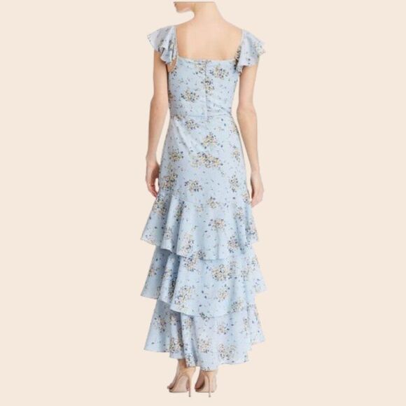 Aqua Light Blue Floral-Print Tiered Maxi Dress Size Large - Picture 2 of 12